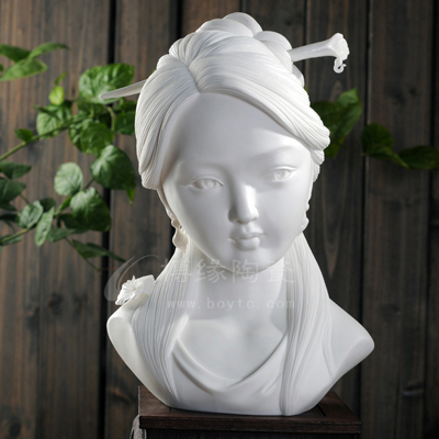 女人花 德化白瓷古典仕女美女人物半身头像雕塑 家居办公工艺摆件
