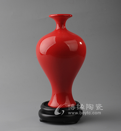 陶瓷家居高温红釉花瓶中国红美人瓶办公室书房玄关厨柜装饰摆件