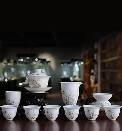 王者之香兰花羊脂玉瓷德化白瓷高档茶具礼品送领导同事茶具